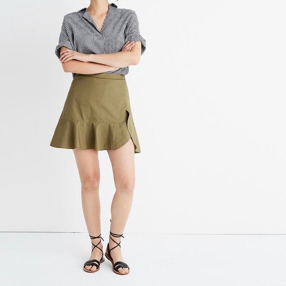 Madewell ruffle-wrap mini skirt in expat olive - Picture 2 of 6